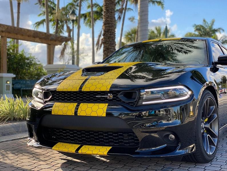 Honey Comb RACING Stripes Dual 10" for Dodge Charger and challenger With Trim Package Charger GT, SRT, Scatpack, Hellcat Car Decals Dodge Ch