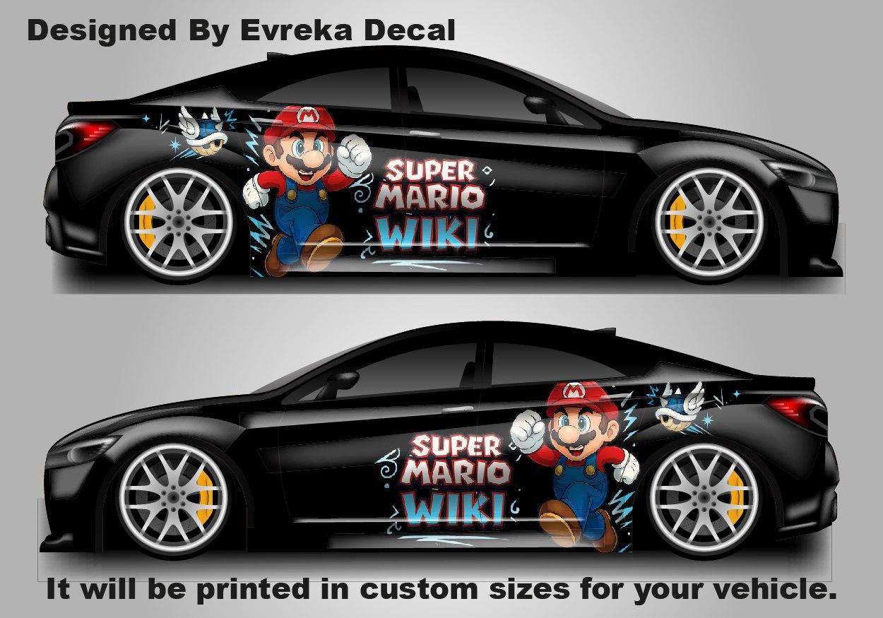 Super Mario Car Side Wrap, Full Color Graphics, Vinyl Livery Decal fit any car, Universal Size, Car Wrap - Anime Cartoon - Evreka Decal