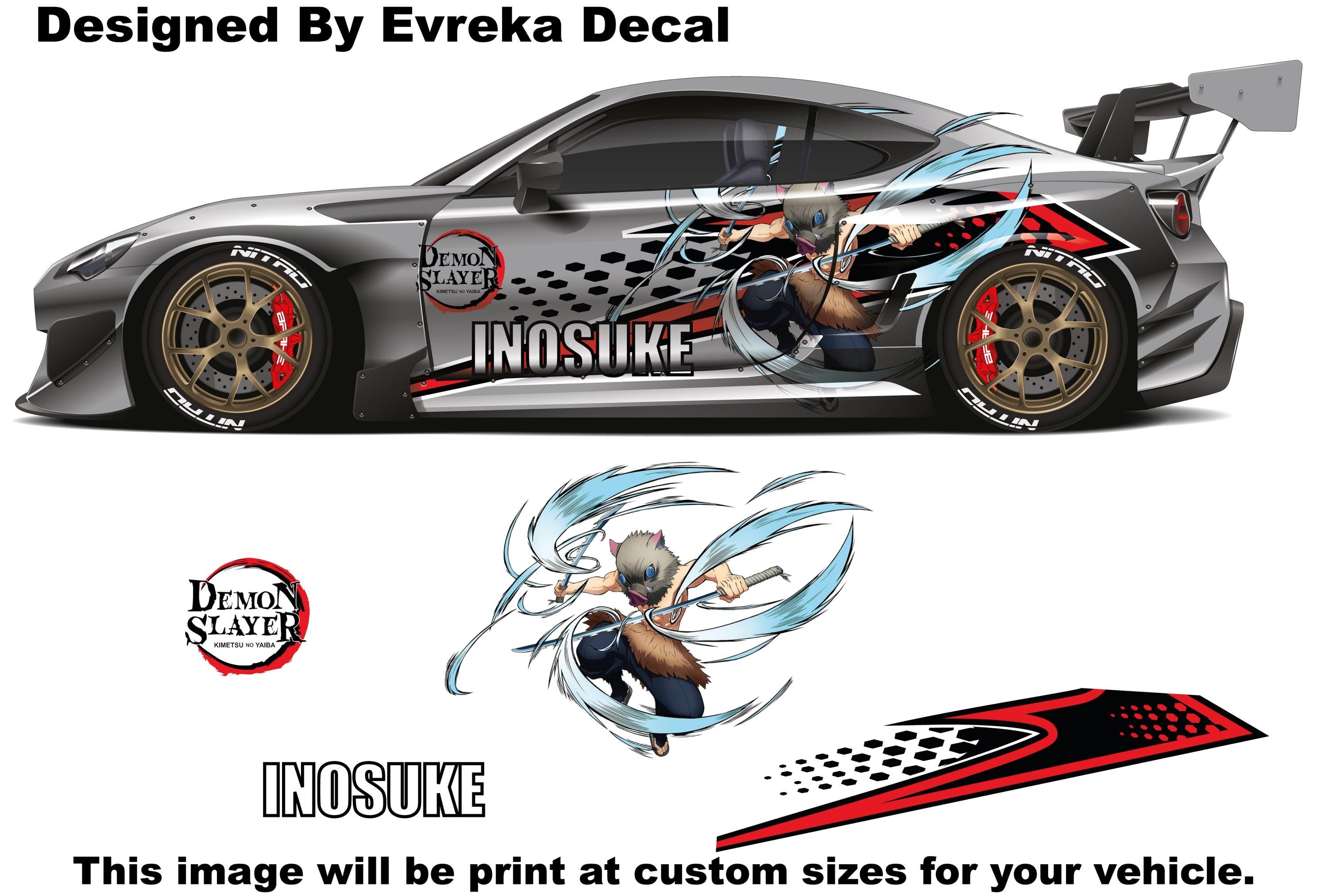 Demon Style Car Anime Decal, Inosuke Anime car sticker, Car Decals, Large Vehicle Graphics, Side Car Decal, Universal Size, Car Livery - Evreka Decal