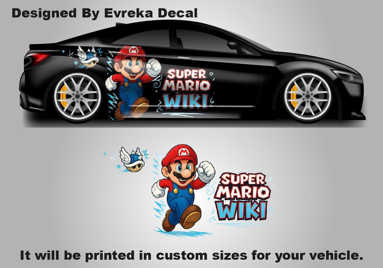 Super Mario Car Side Wrap, Full Color Graphics, Vinyl Livery Decal fit any car, Universal Size, Car Wrap - Anime Cartoon - Evreka Decal