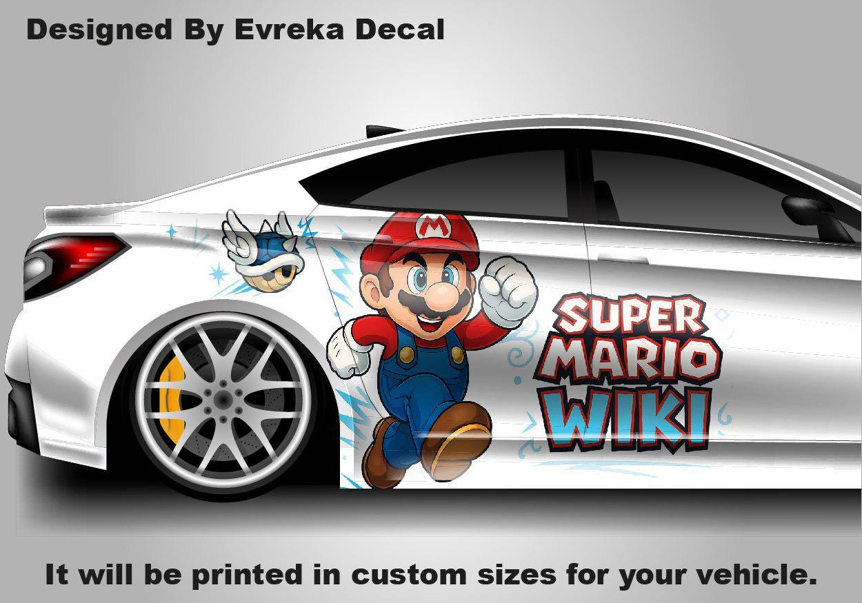 Super Mario Car Side Wrap, Full Color Graphics, Vinyl Livery Decal fit any car, Universal Size, Car Wrap - Anime Cartoon - Evreka Decal