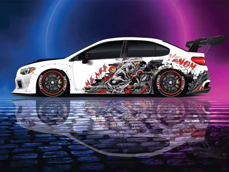 Venom New Design, American superhero the Marvel Comics character, Venom Designed Car Livery, Cast Vinyl Wrap, Universal Size, Car Wrap - Evreka Decal