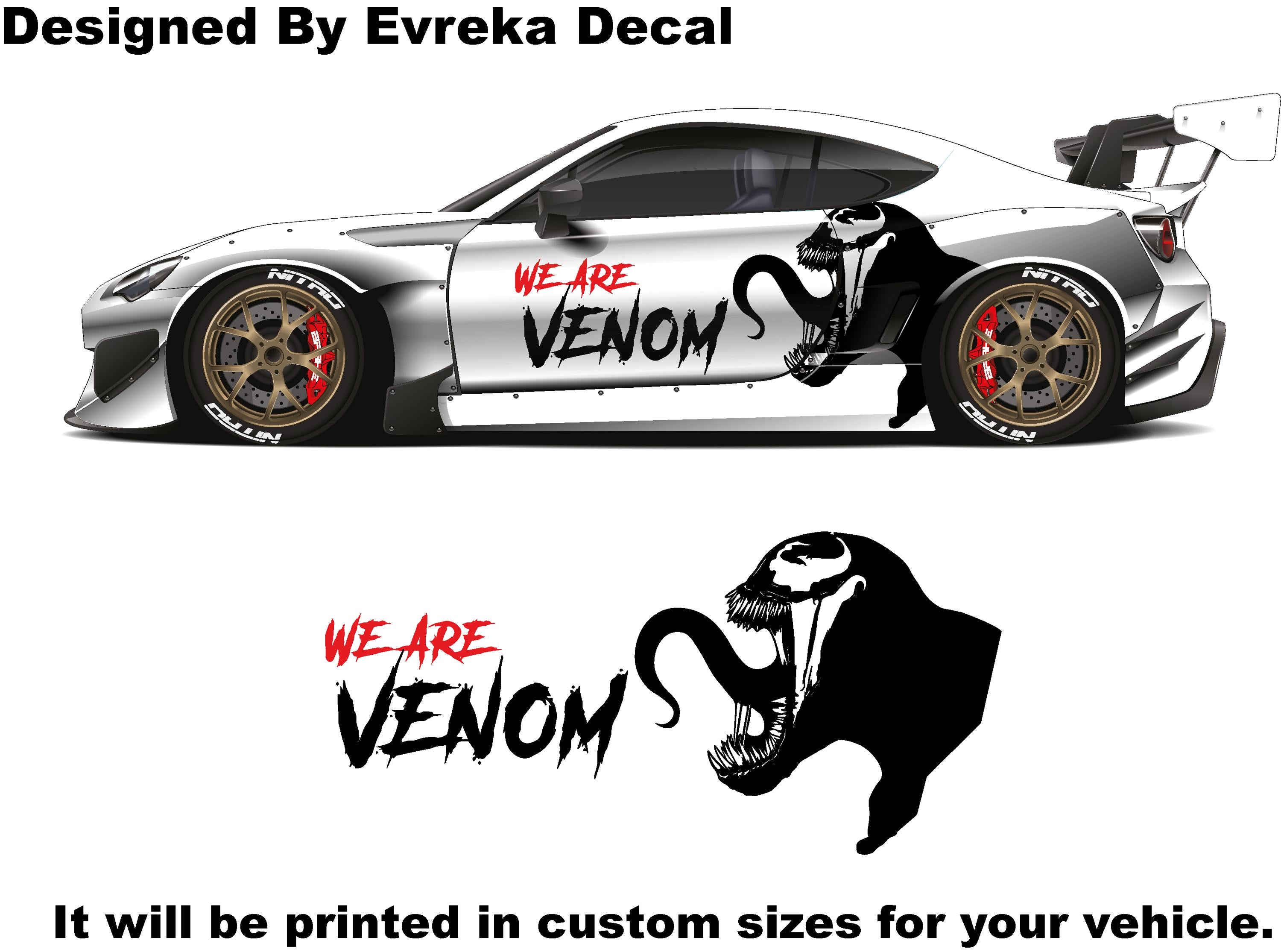 2x VENOM Superhero, Villain Inspired Car Side Sticker, Universal Size, Car Decal Wrap (Both Sides) - Evreka Decal