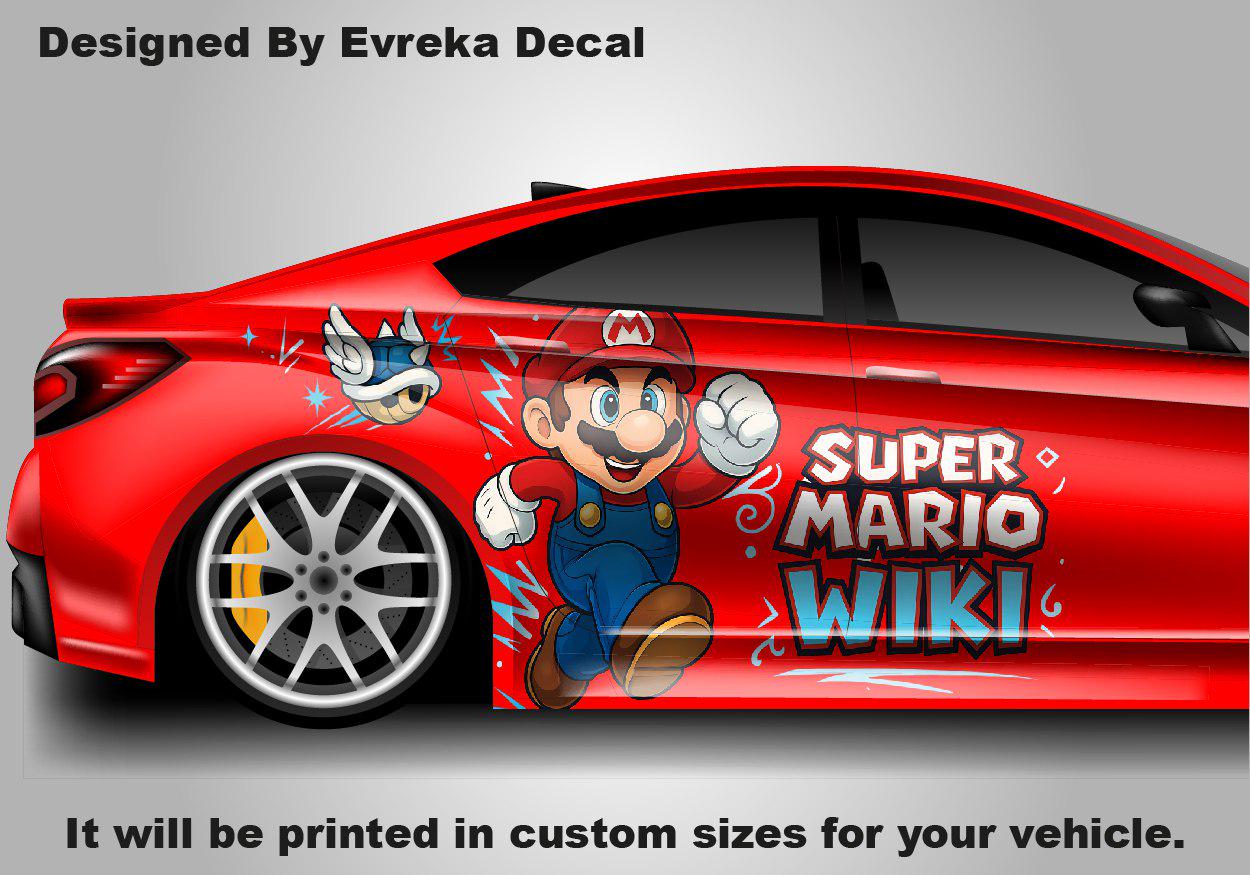 Super Mario Car Side Wrap, Full Color Graphics, Vinyl Livery Decal fit any car, Universal Size, Car Wrap - Anime Cartoon - Evreka Decal