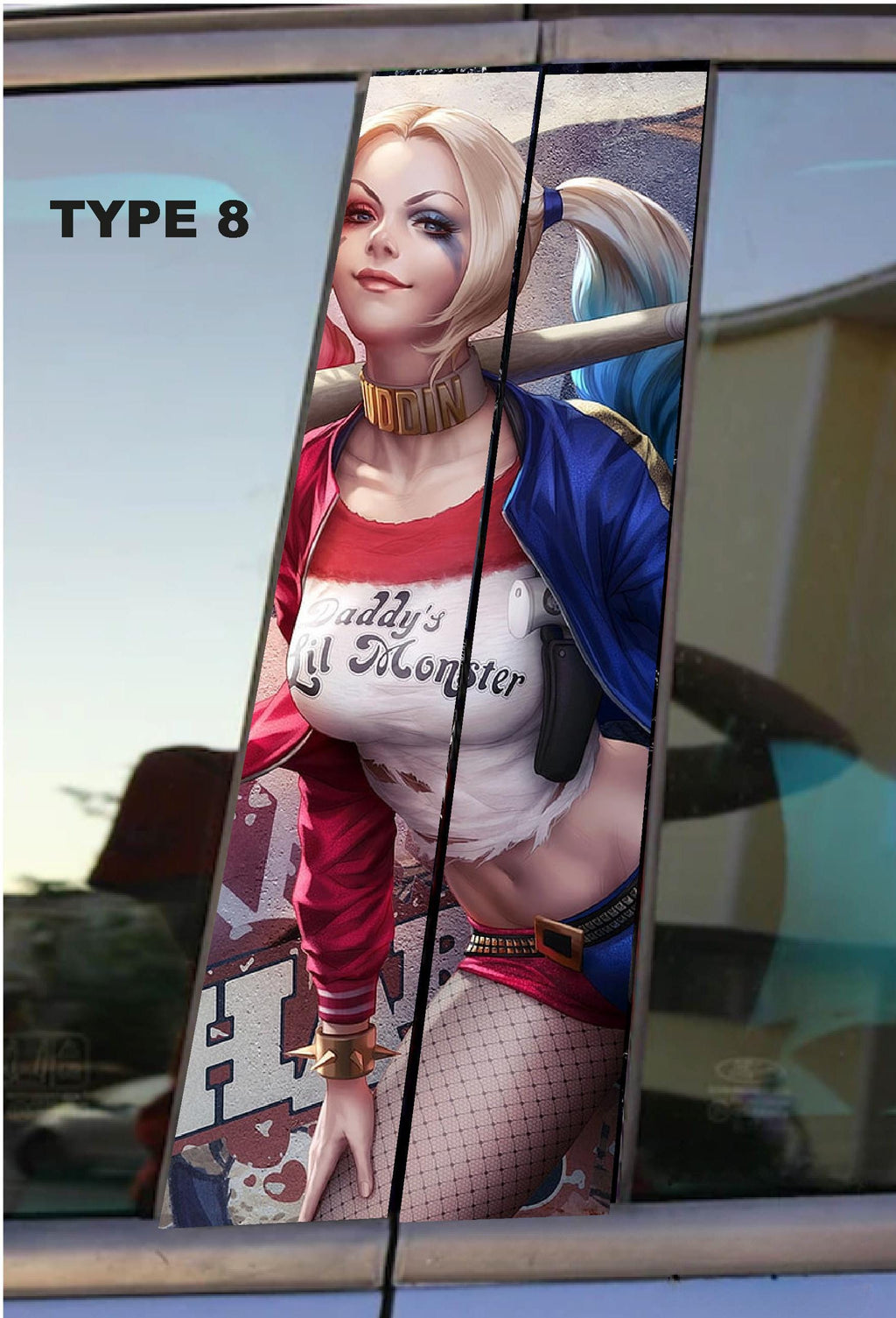 Harley Quınn Car Doors Livery Pillar Decal Sticker Wrap - Harley Quınn Car Decal - high quality graphics - fits for any vehicle - Evreka Decal