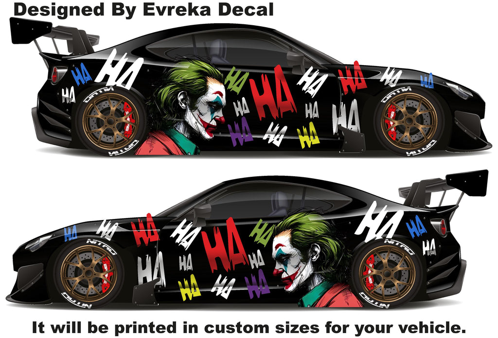 Color JOKER Ha Ha Ha, the greatest villain ever, JOKER, Super Hero Villain Inspired Car Side Decal, Universal Size, Cast Vinyl Wrap - Evreka Decal