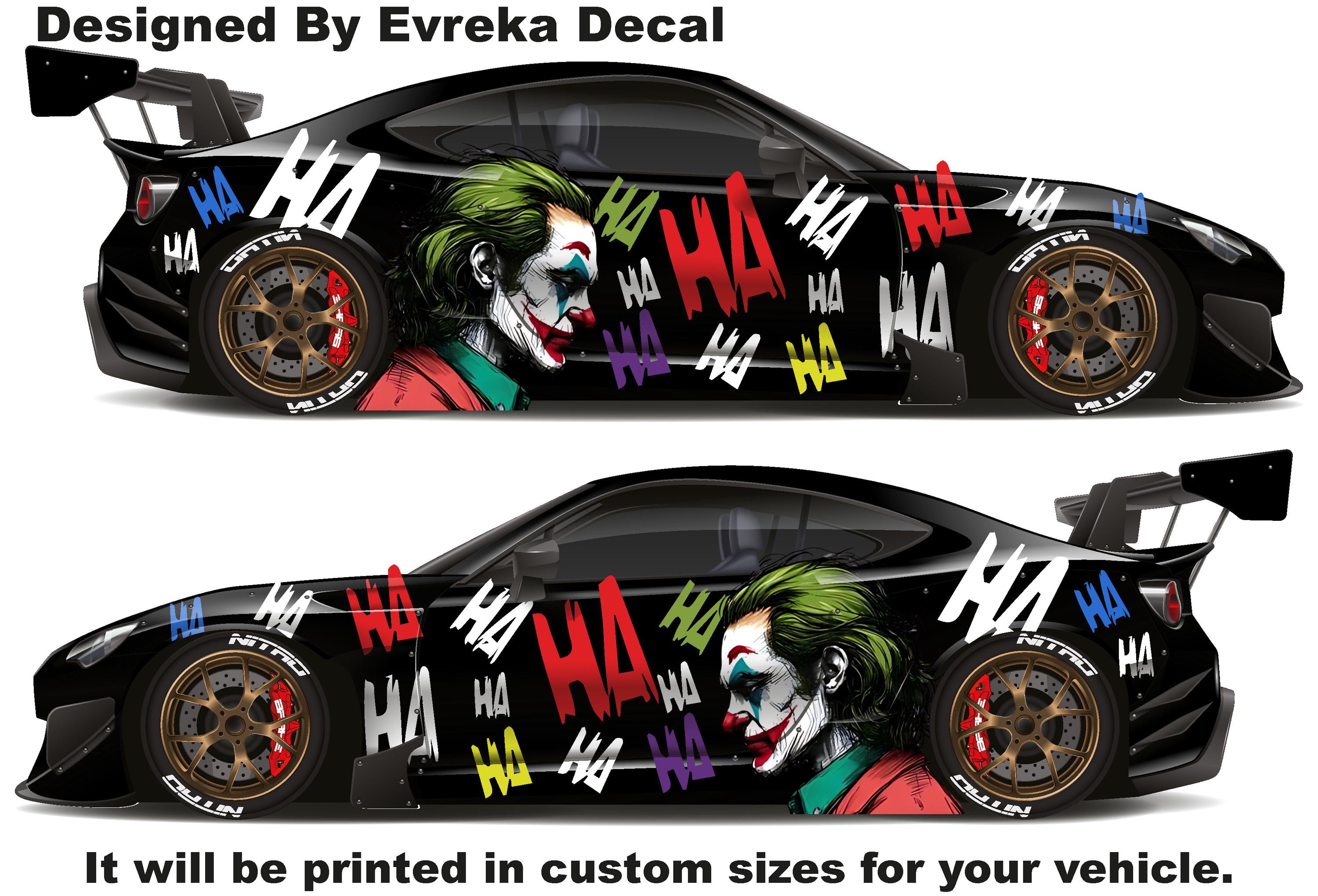Color JOKER Ha Ha Ha, the greatest villain ever, JOKER, Super Hero Villain Inspired Car Side Decal, Universal Size, Cast Vinyl Wrap - Evreka Decal