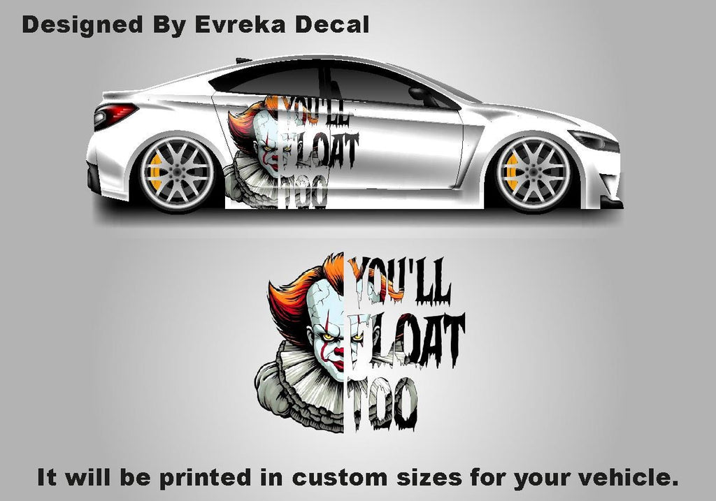 Halloween Pennywise IT, Horrorclown, Car Livery, Cast Vinyl Wrap, Universal Size, Car Wrap • Passenger Side / One Pcs - Evreka Decal