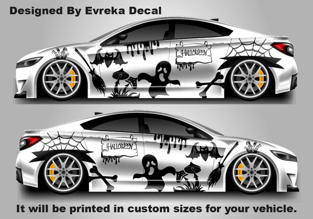Halloween Car Side Decal: Bat & Ghost Design - Car Side Decal Car Livery - Evreka Decal