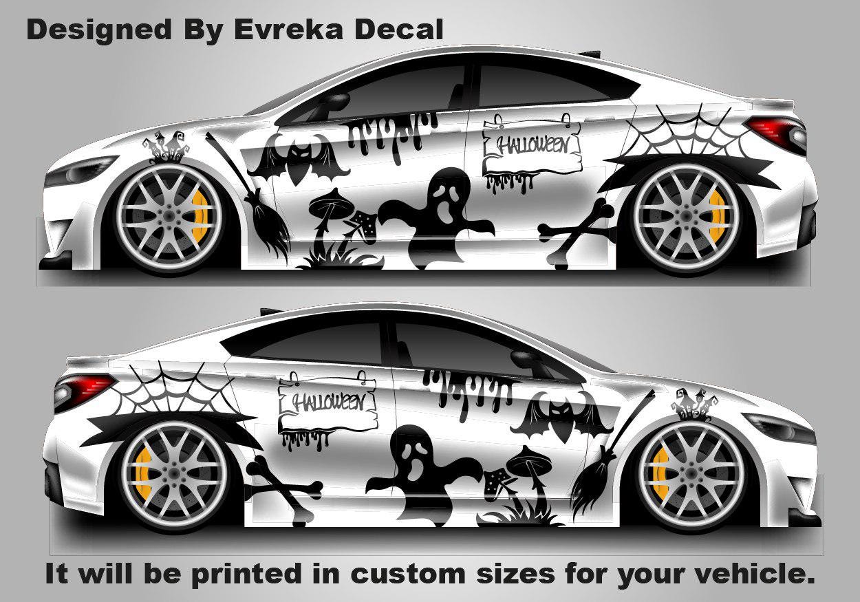 Halloween Car Side Decal: Bat & Ghost Design - Car Side Decal Car Livery - Evreka Decal