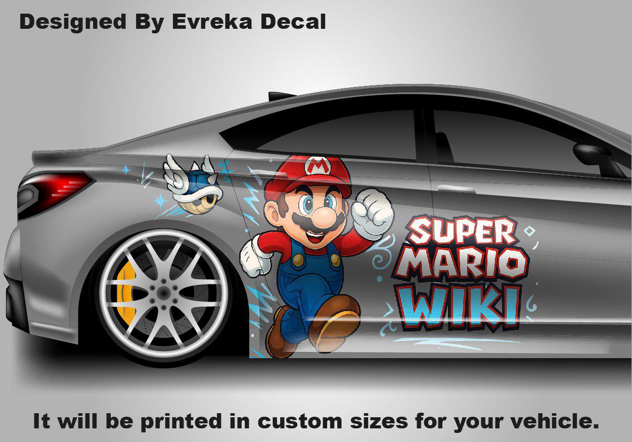 Super Mario Car Side Wrap, Full Color Graphics, Vinyl Livery Decal fit any car, Universal Size, Car Wrap - Anime Cartoon - Evreka Decal